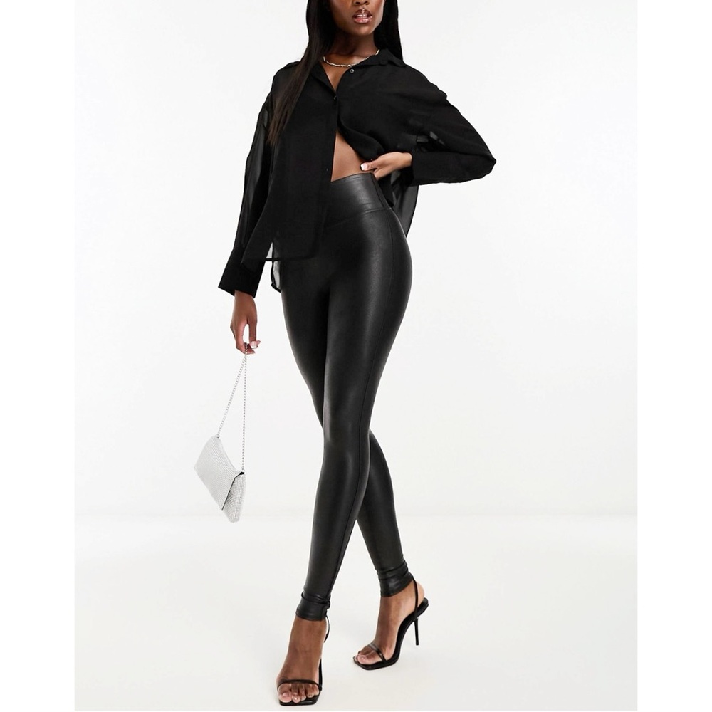 Bundle Spanx Faux Leather Compression Legging Black Maroon